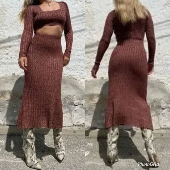 Revolve AFRM Skye Cutout Midi Sweater Dress in Marled Port - Picture 9 of 9